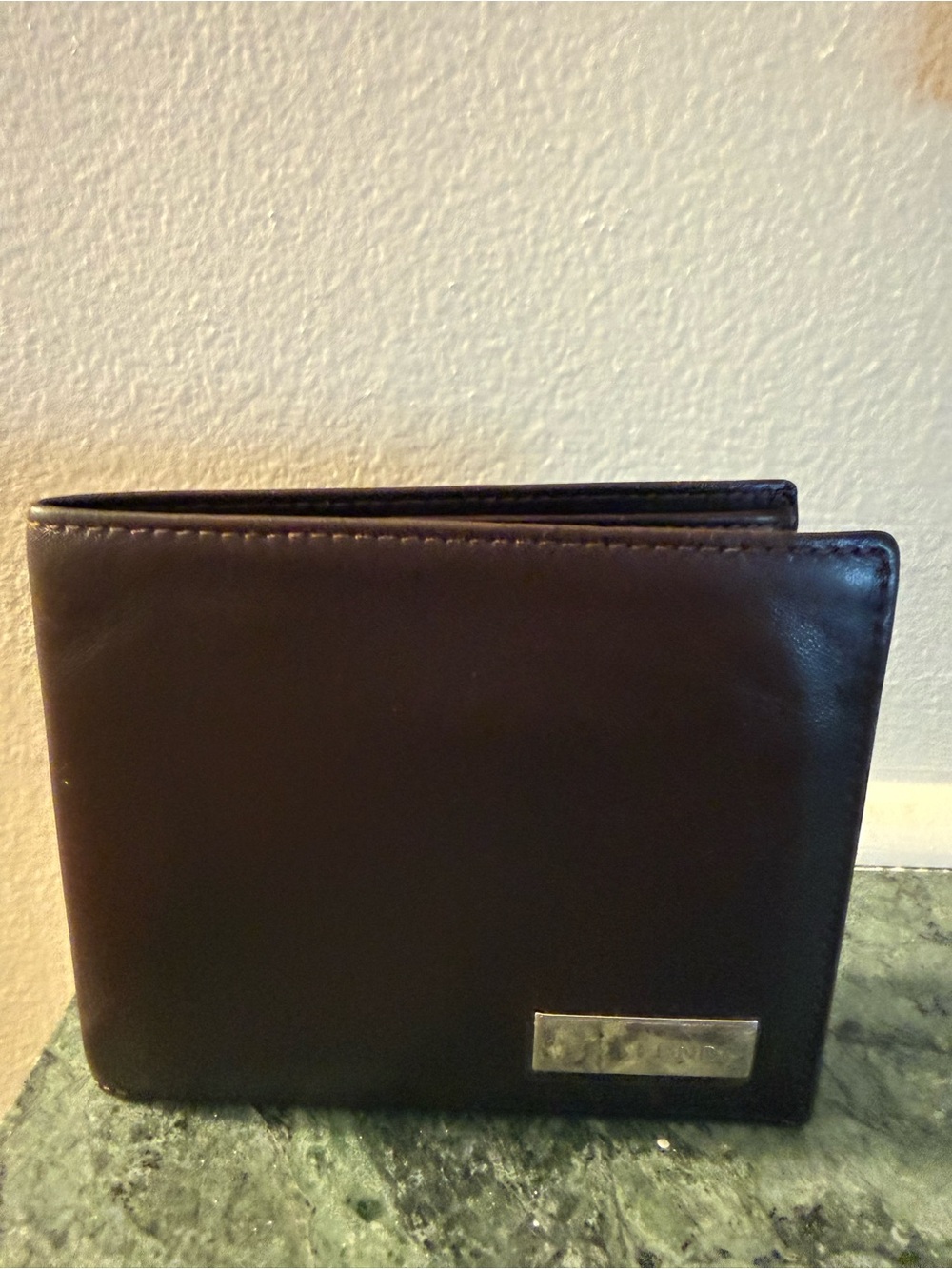 Fendi Men's Leather Card Holder Wallet - Dark Brown with Silver Plate